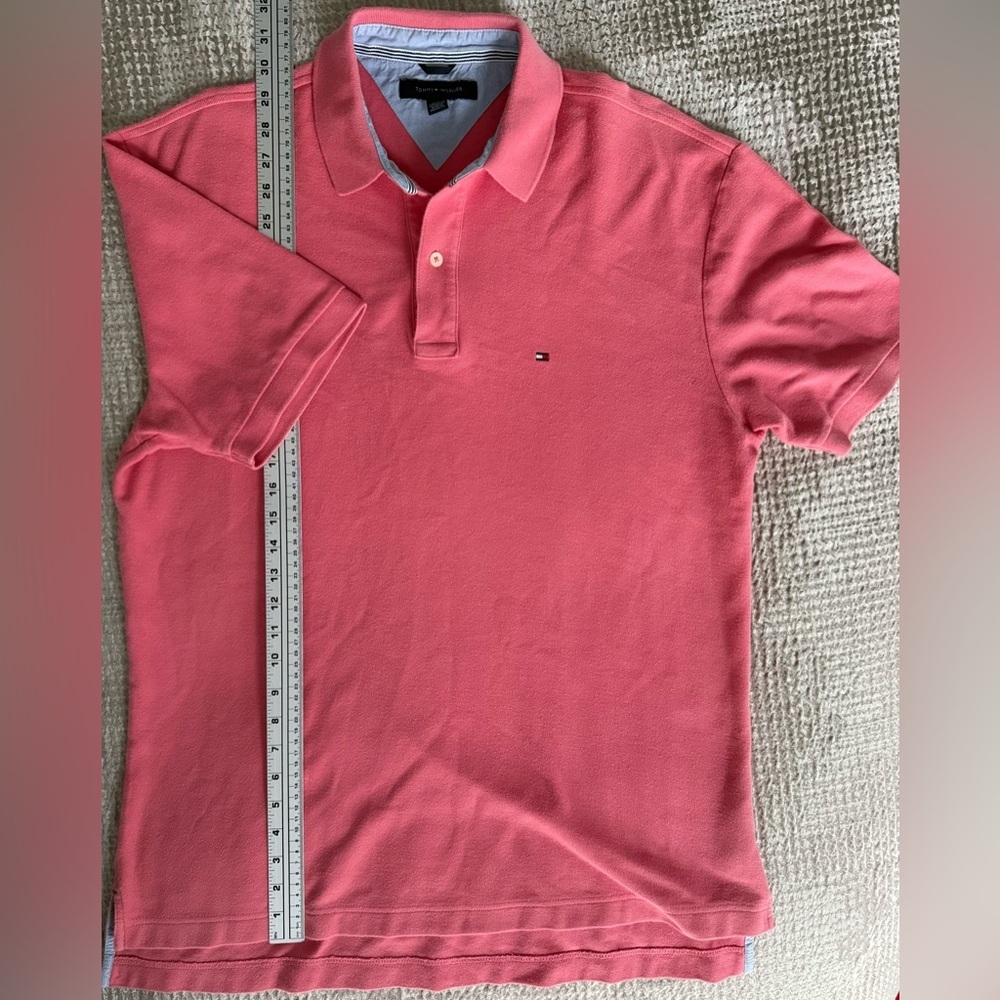 Tommy Hilfiger Men's L Pink Polo Shirt 100% Cotton Flag Logo Preppy - Picture 3 of 13